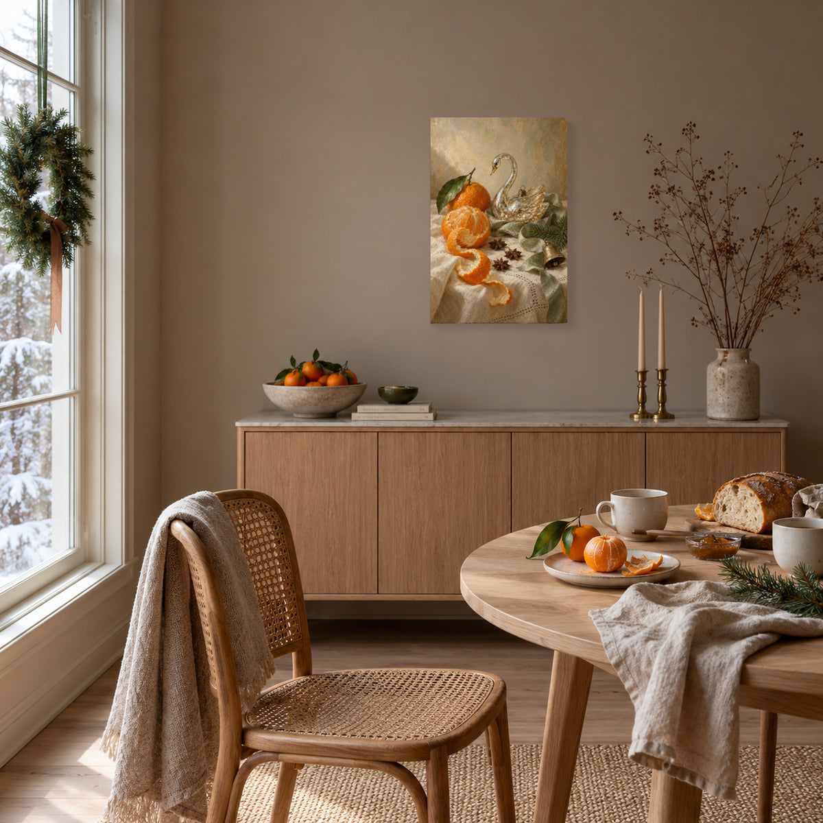 Orange Peel and the Glass Swan — Christmas Canvas Wall Art — Complete canvas in a Christmas home setting — Image 2