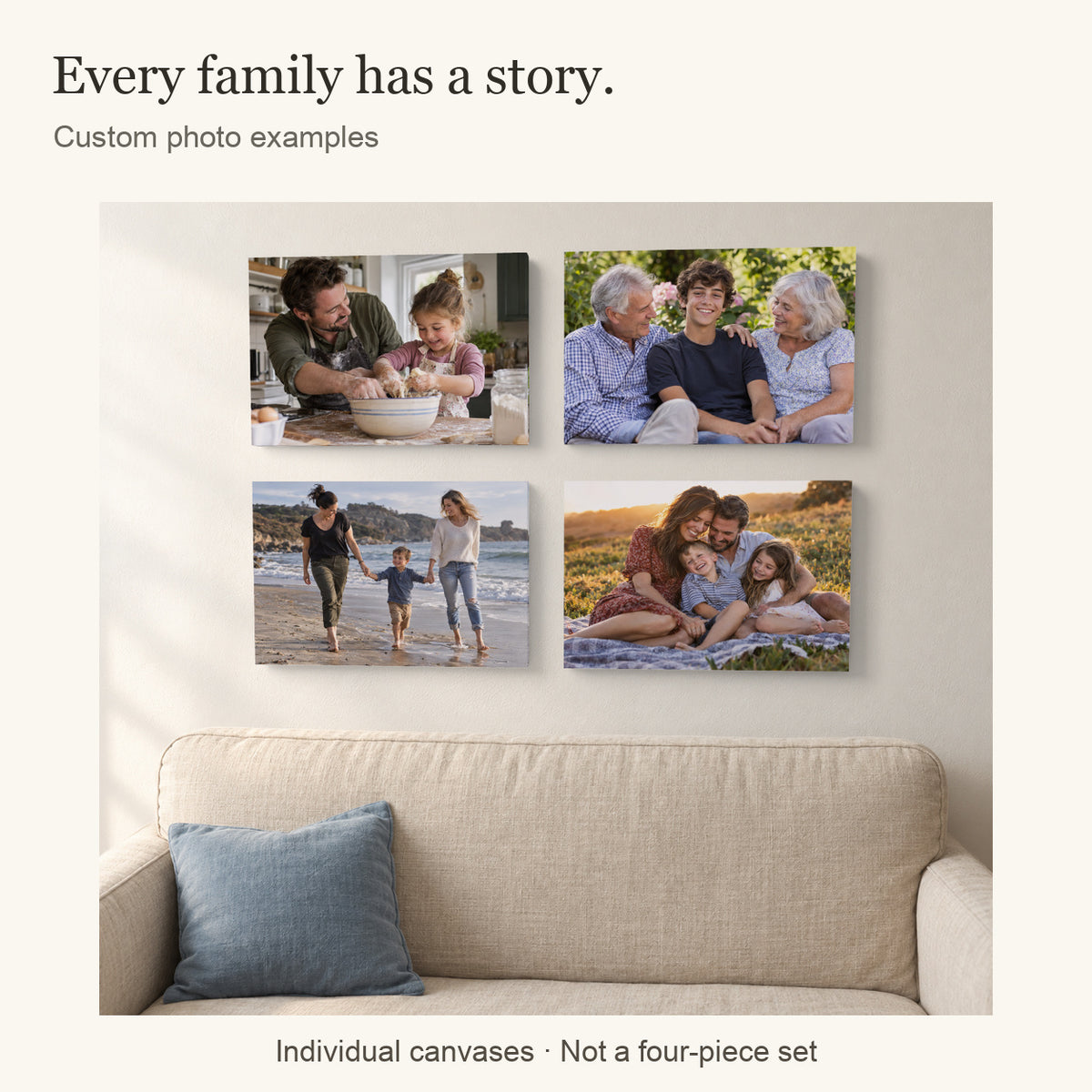 Personalized Family Photo Canvas — Your Photo, Printed in the USA — Gallery wall of separate custom photo examples, not a bundle — Image 3
