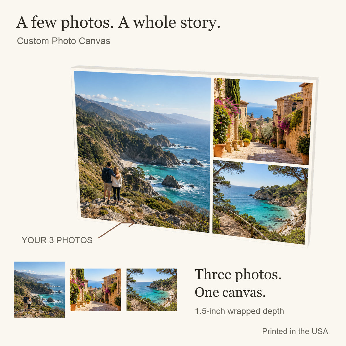Personalized Three Photo Collage Canvas — Your photos to canvas — illustrative example — Image 1