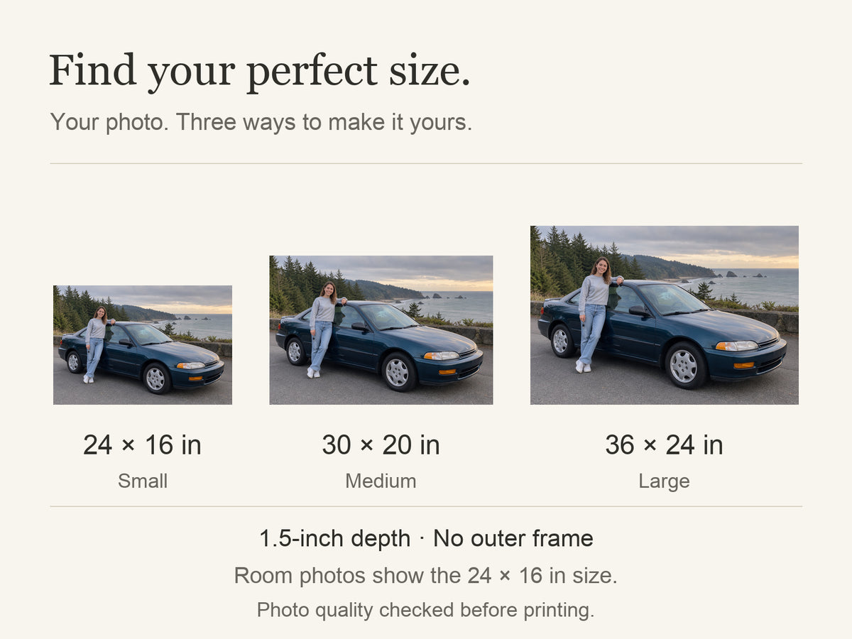 Personalized First Car Photo Canvas — Available sizes: 24 × 16 in, 30 × 20 in, 36 × 24 in; width × height; 1.5-inch depth; room photos show 24 × 16 in — Image 10