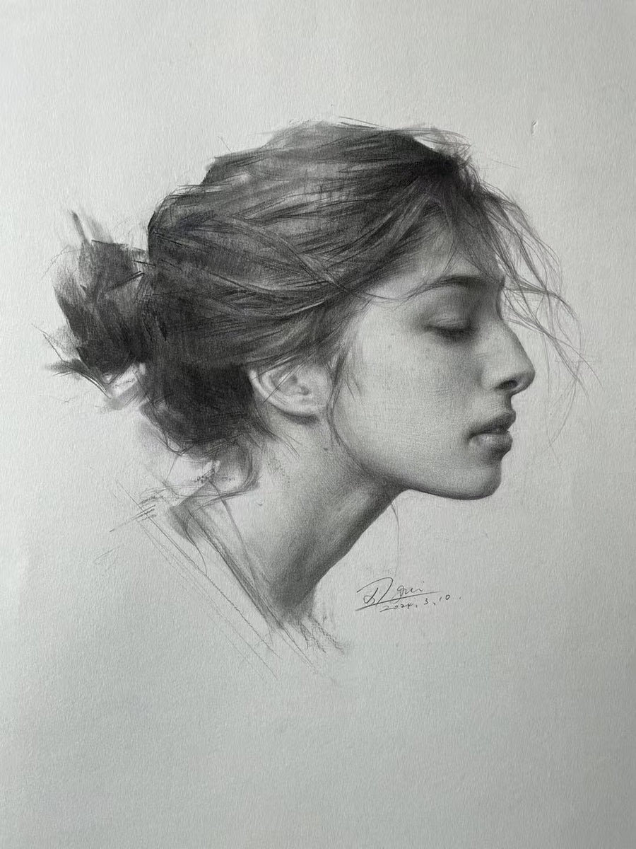 Profile portrait of a woman with closed eyes by Elliot Gray
