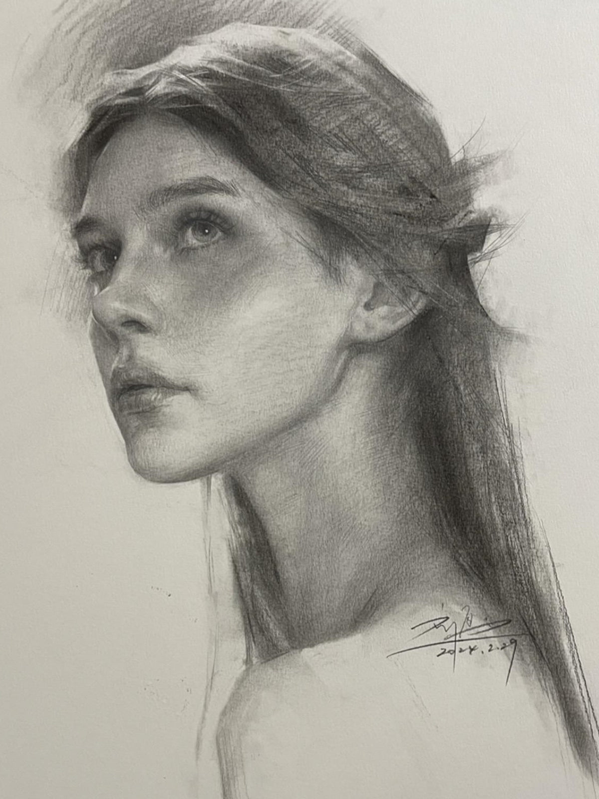 Finished hand-drawn charcoal portrait example 2
