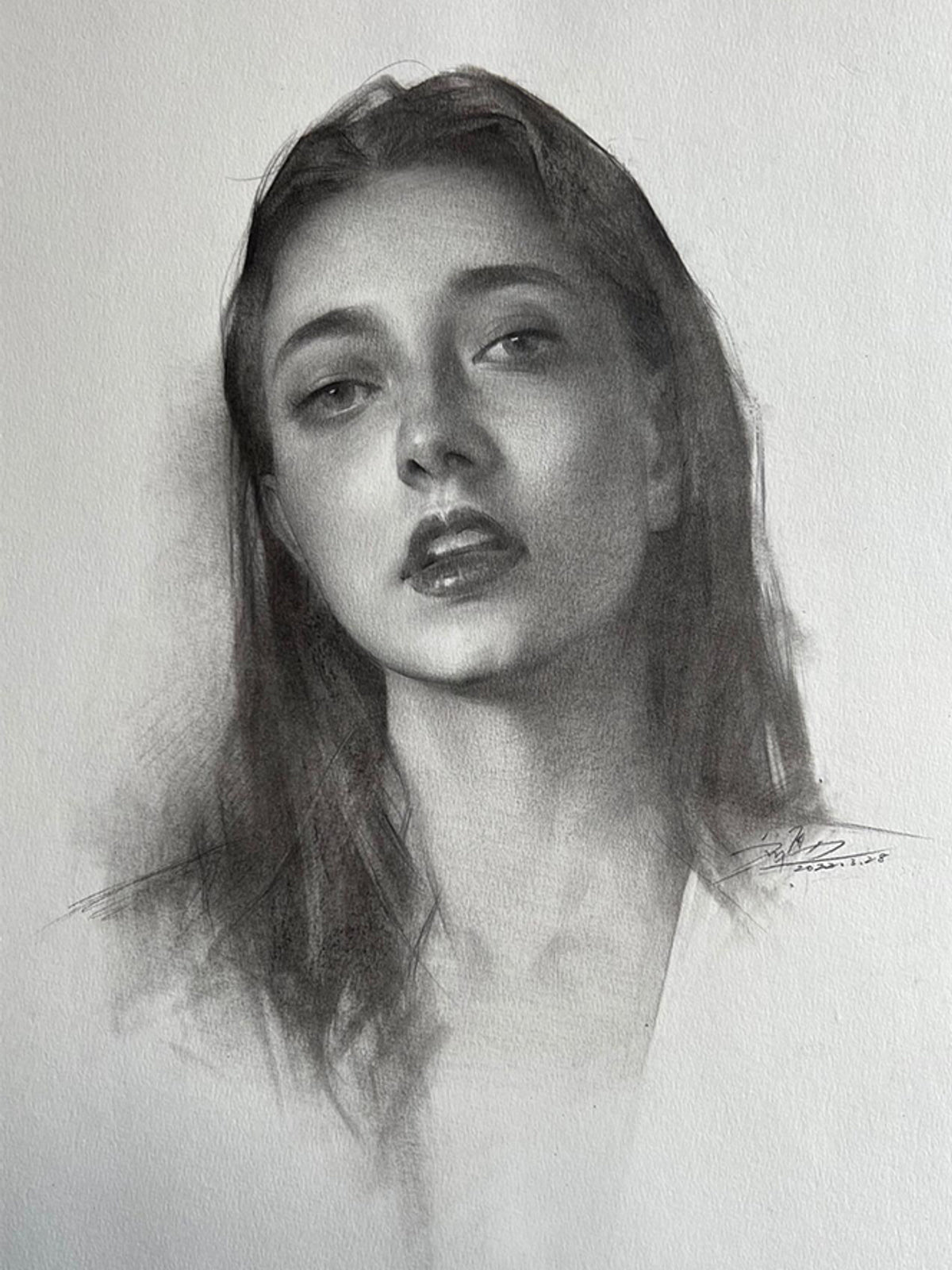 Finished hand-drawn charcoal portrait example 3
