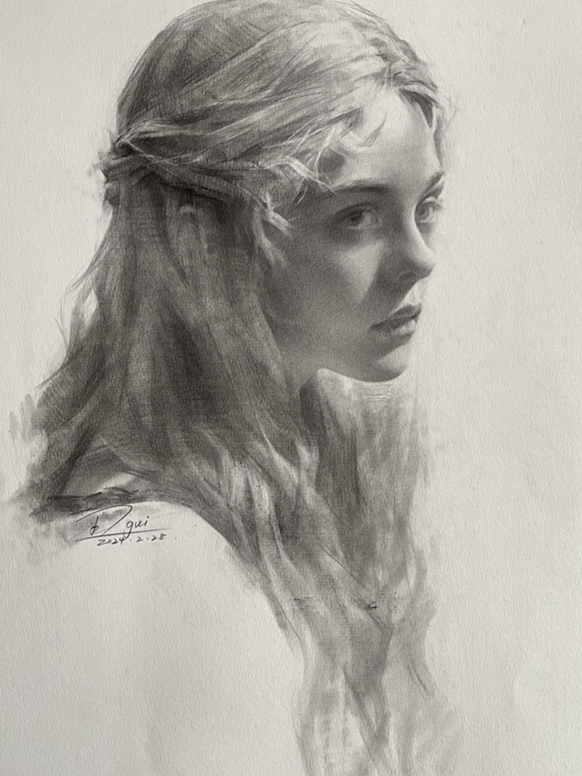 Finished hand-drawn charcoal portrait example 4