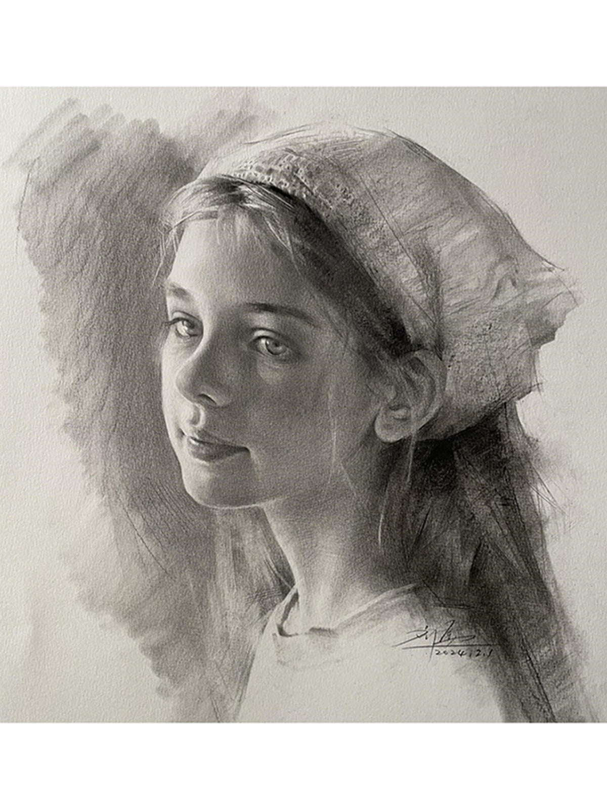 Finished hand-drawn charcoal portrait example 5