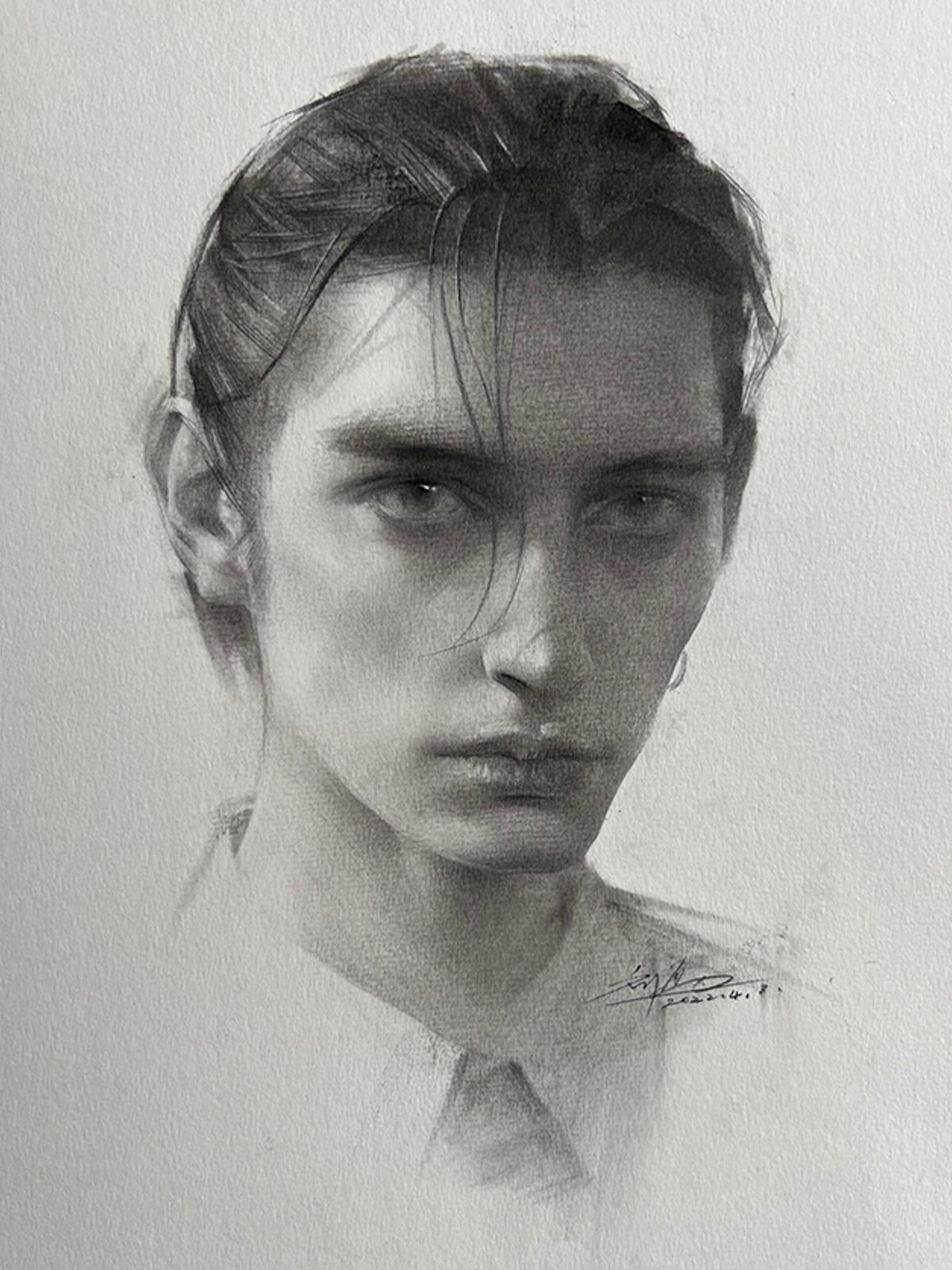 Finished hand-drawn charcoal portrait example 6