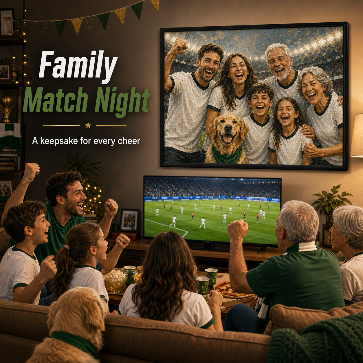 Custom World Cup inspired family match night print from photo