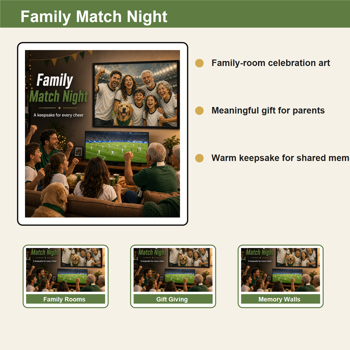 Family match night styling board for personalized World Cup inspired wall art