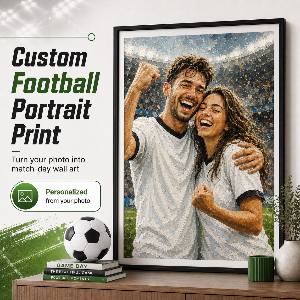 Custom soccer portrait print from photo product mockup