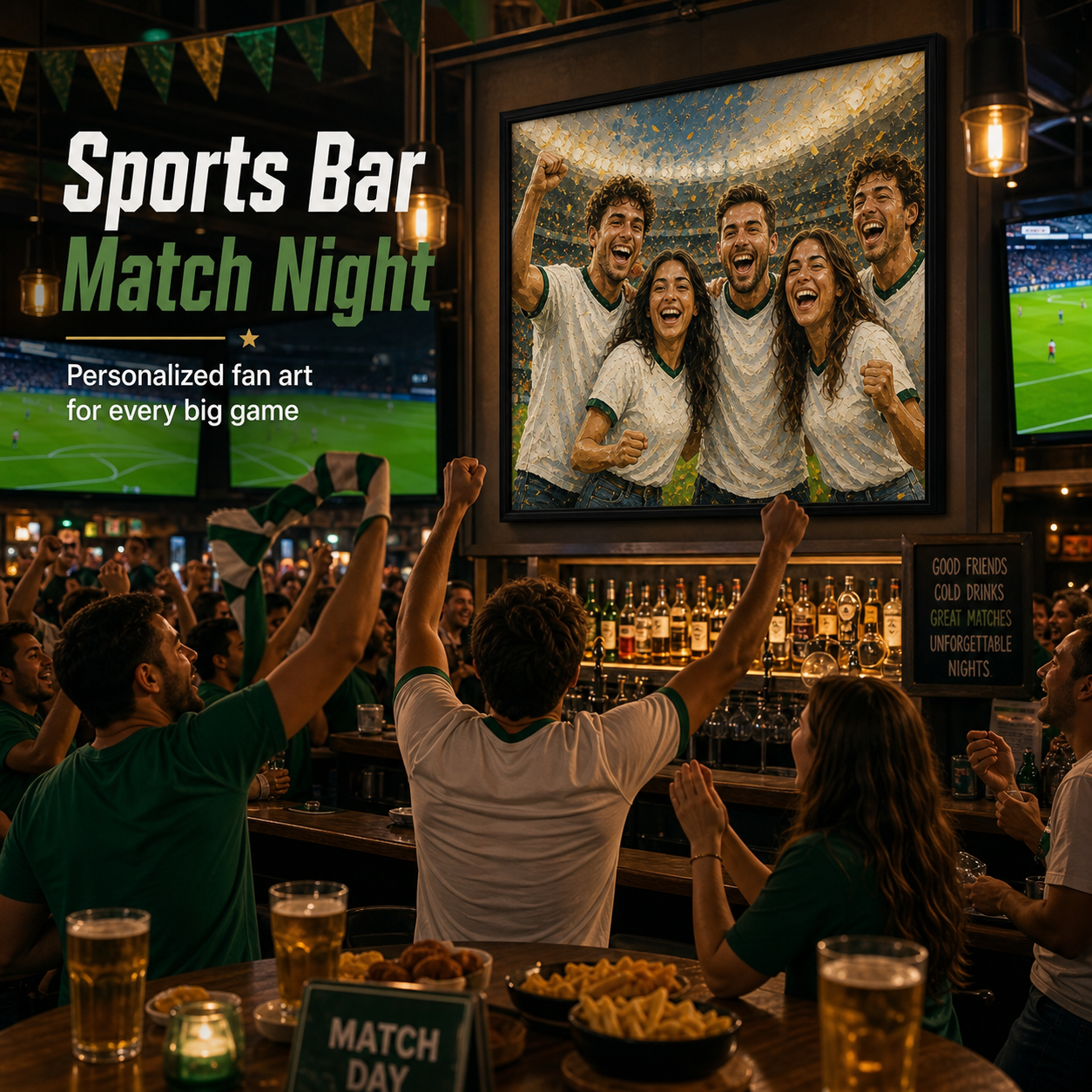 Custom World Cup inspired sports bar match night wall art from photo