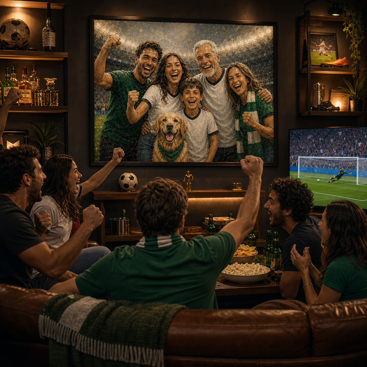 Custom World Cup inspired fan cave wall art from photo