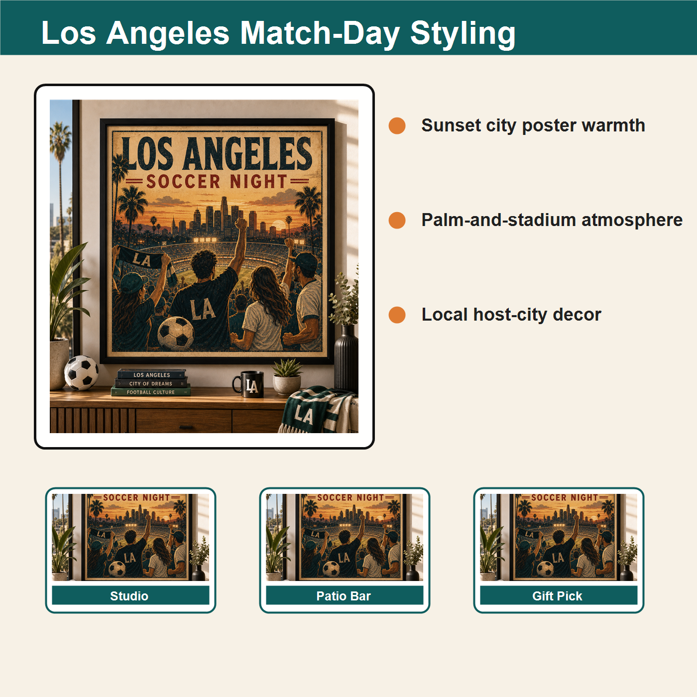 Los Angeles match-day styling board for vintage city soccer wall art