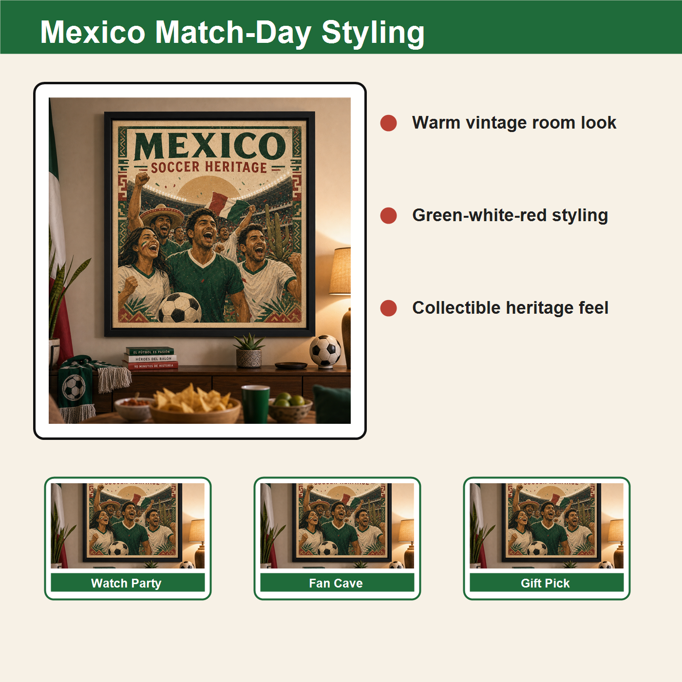 Mexico match-day styling board for vintage soccer wall art