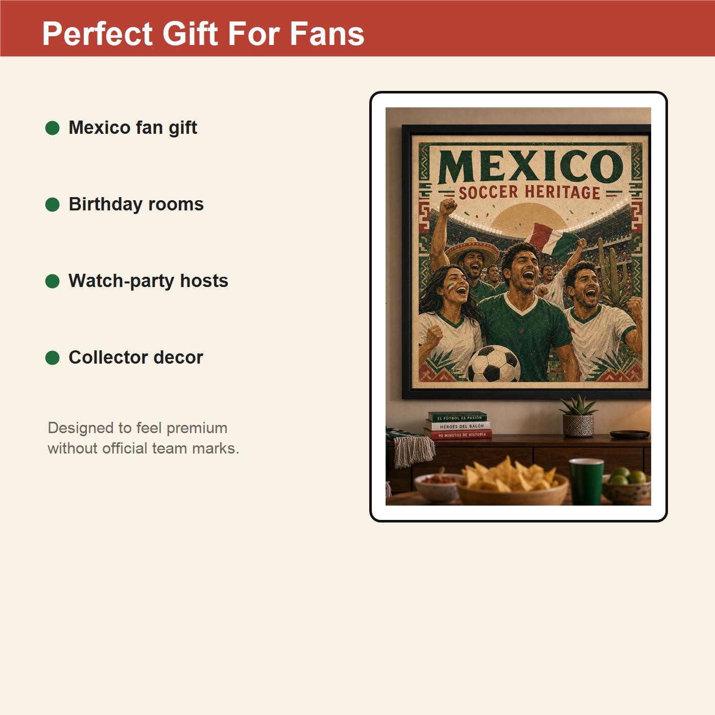 Mexico soccer heritage gift board for fans birthdays watch parties and collector decor