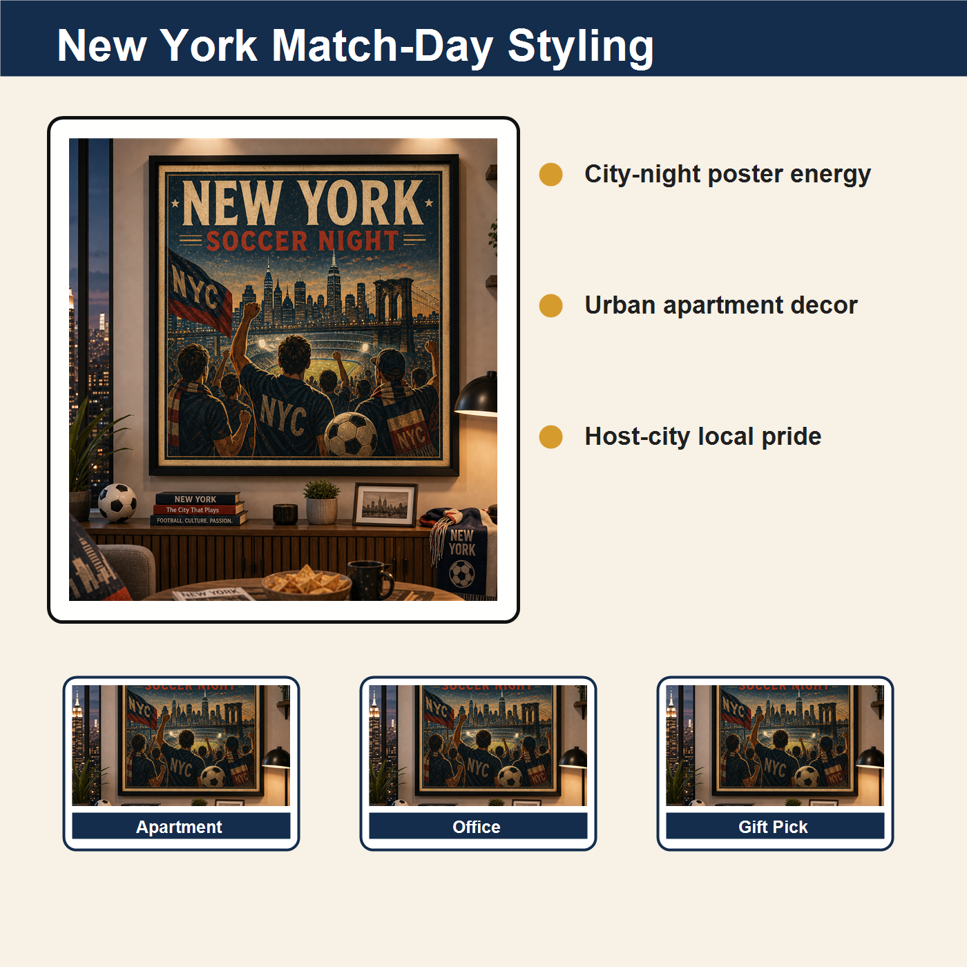 New York match-day styling board for vintage city soccer wall art