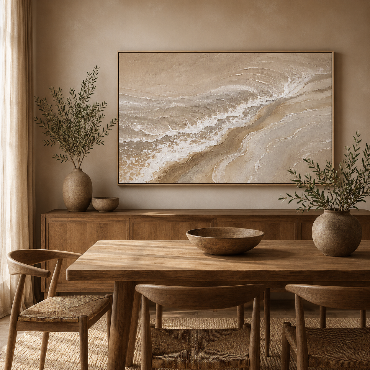 Tidewater — coastal beach wave textured oil painting on canvas, wide format — image 4