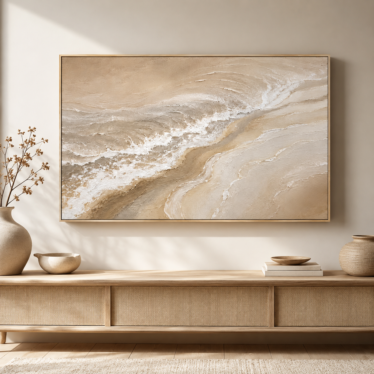 Tidewater — coastal beach wave textured oil painting on canvas, wide format — image 9