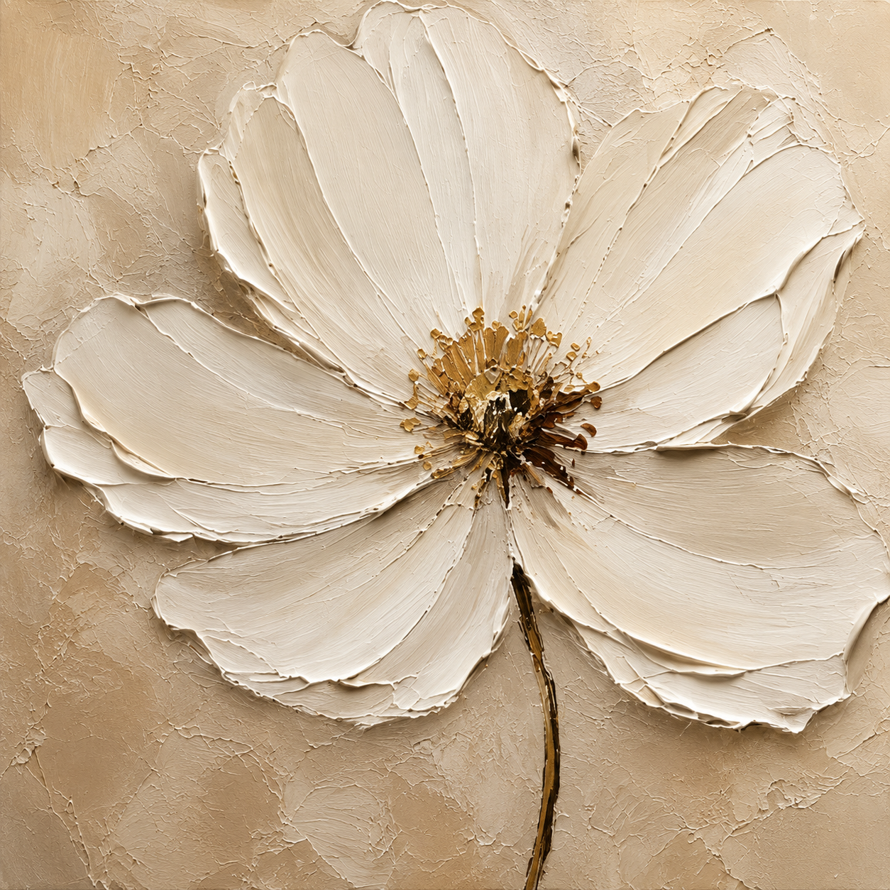 Ivory Bloom — textured ivory flower oil painting on canvas, neutral living room — image 1