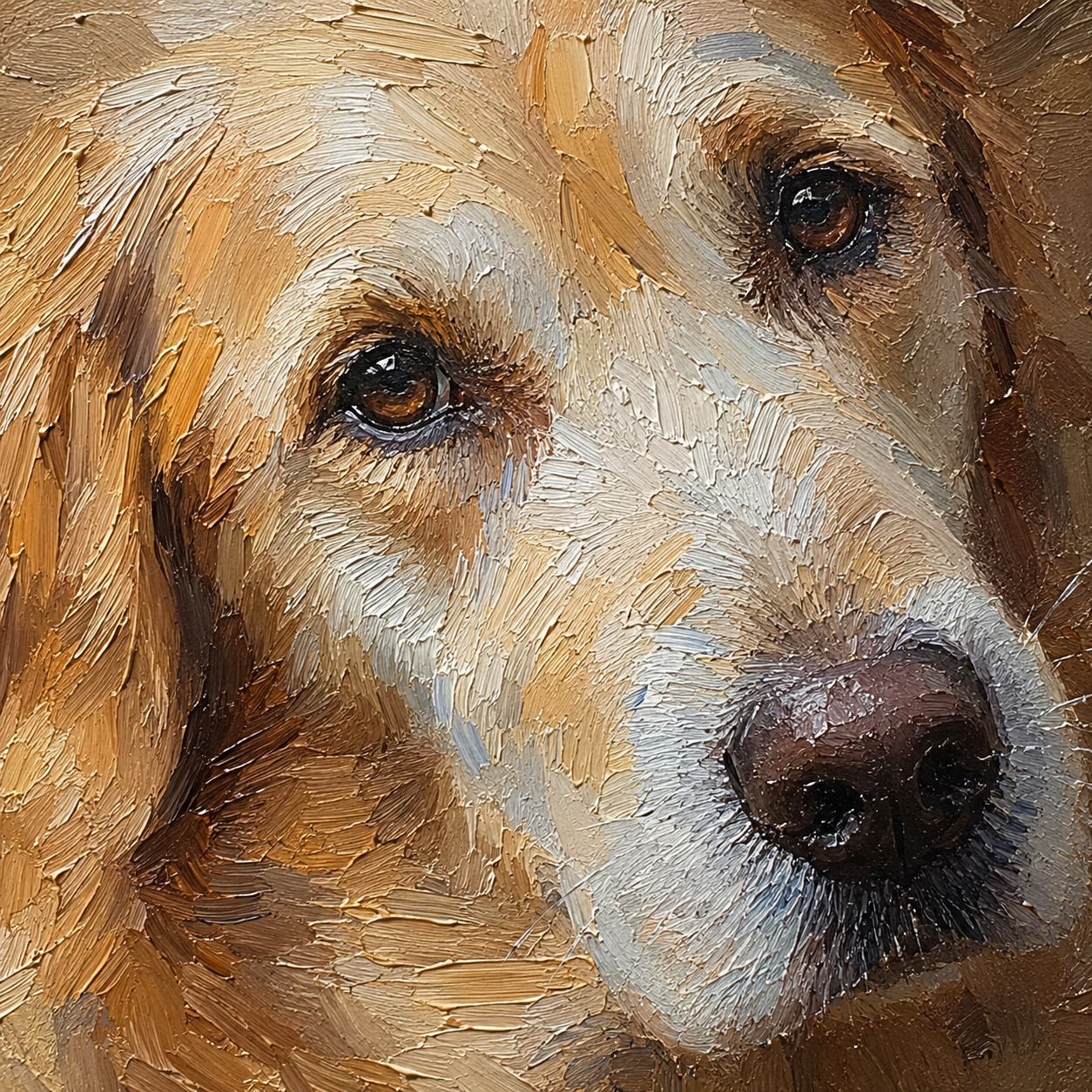 golden retriever above sofa in warm living room