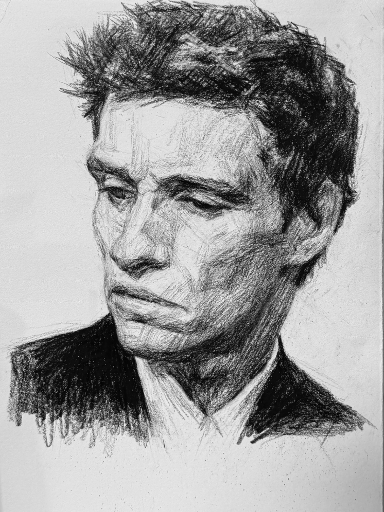 Custom dramatic black and white charcoal portrait, hand-drawn from photo — man portrait — image 4