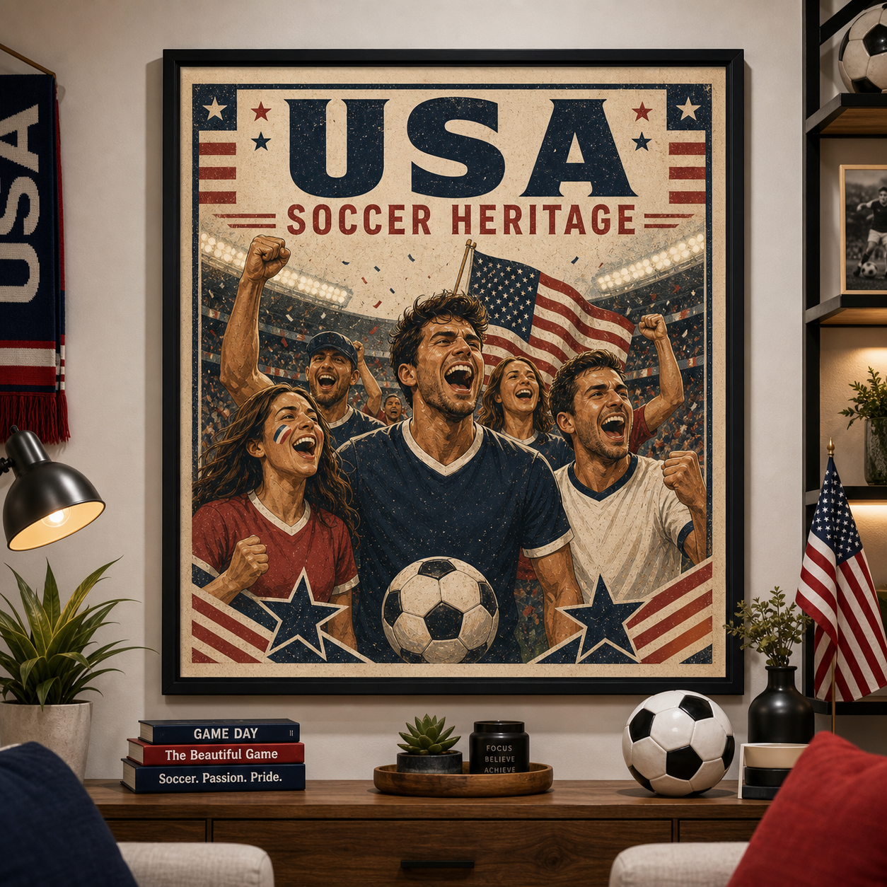 USA soccer heritage vintage art print framed wall art