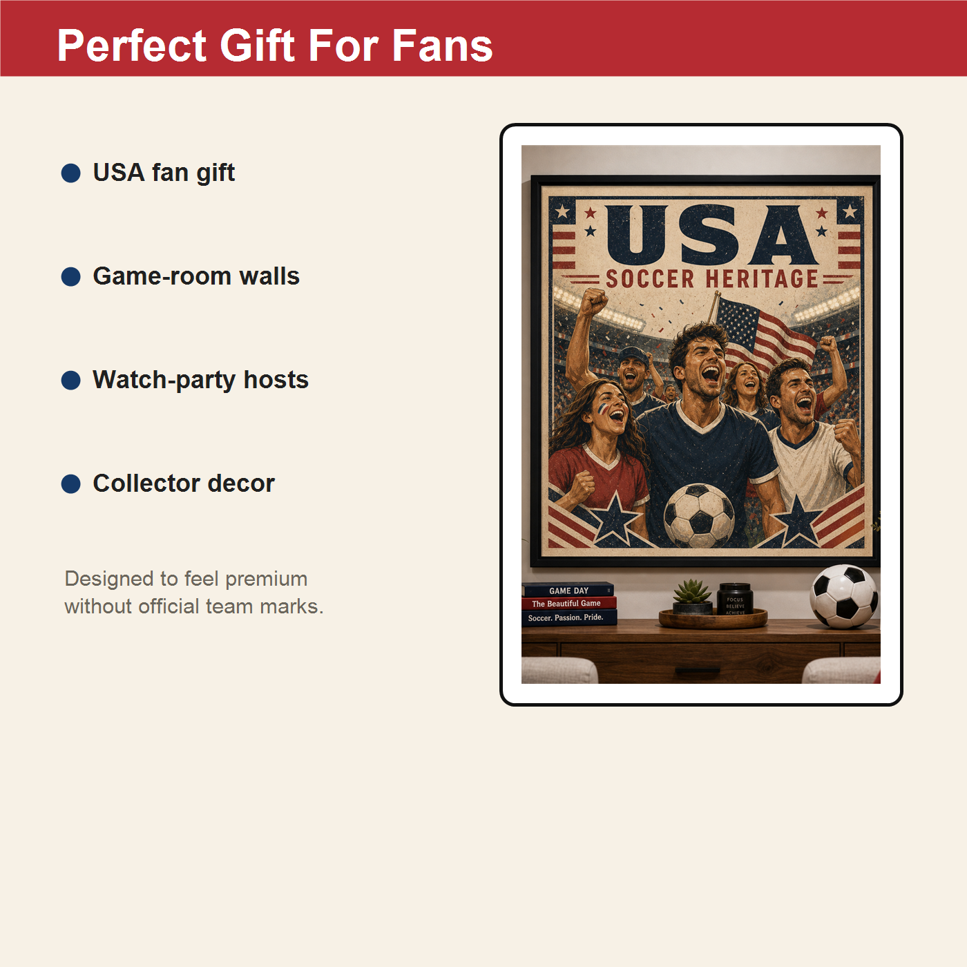 USA soccer heritage gift board for fans birthdays watch parties and collector decor