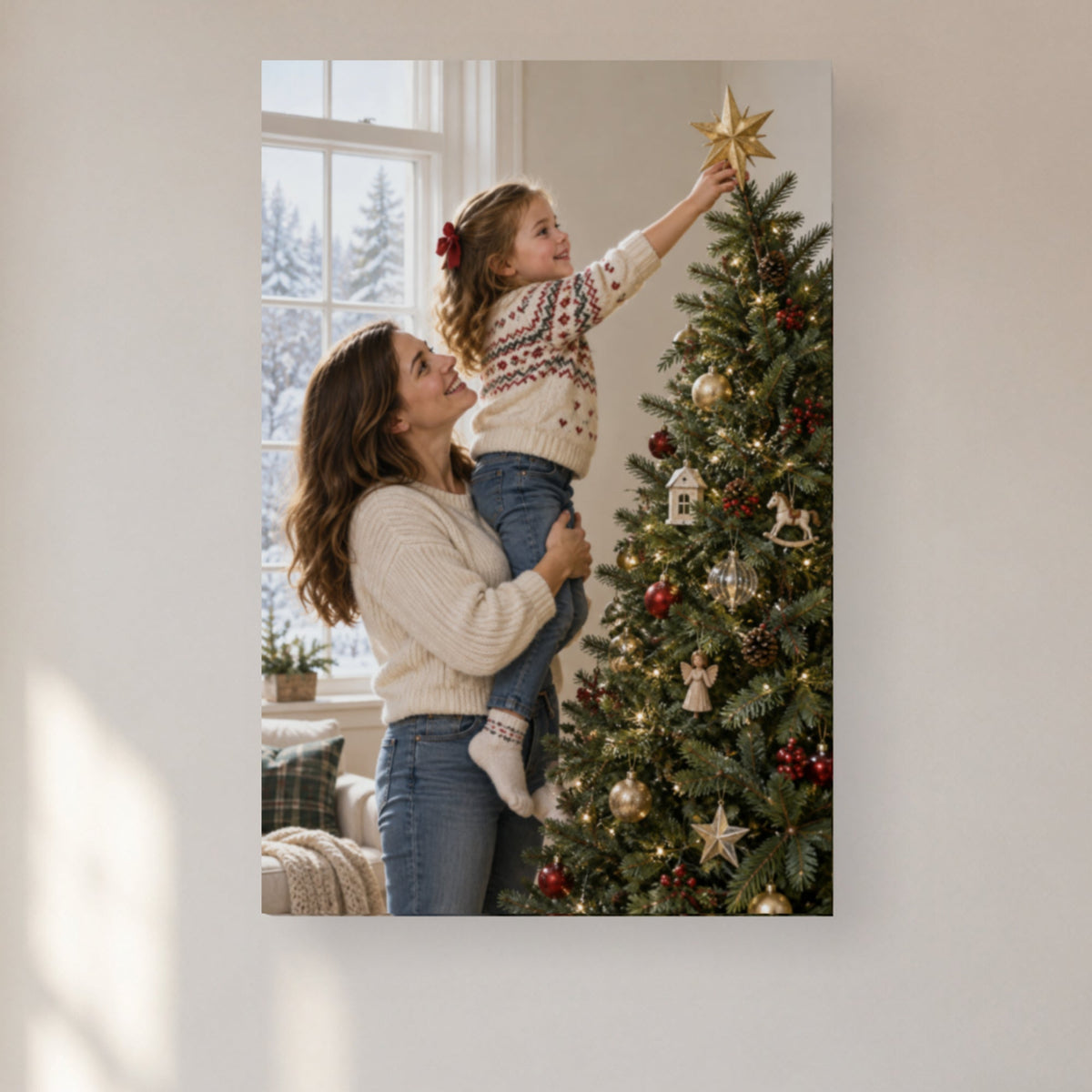 Portrait canvas wall art with a glowing star, a gentle piece for a kids' room