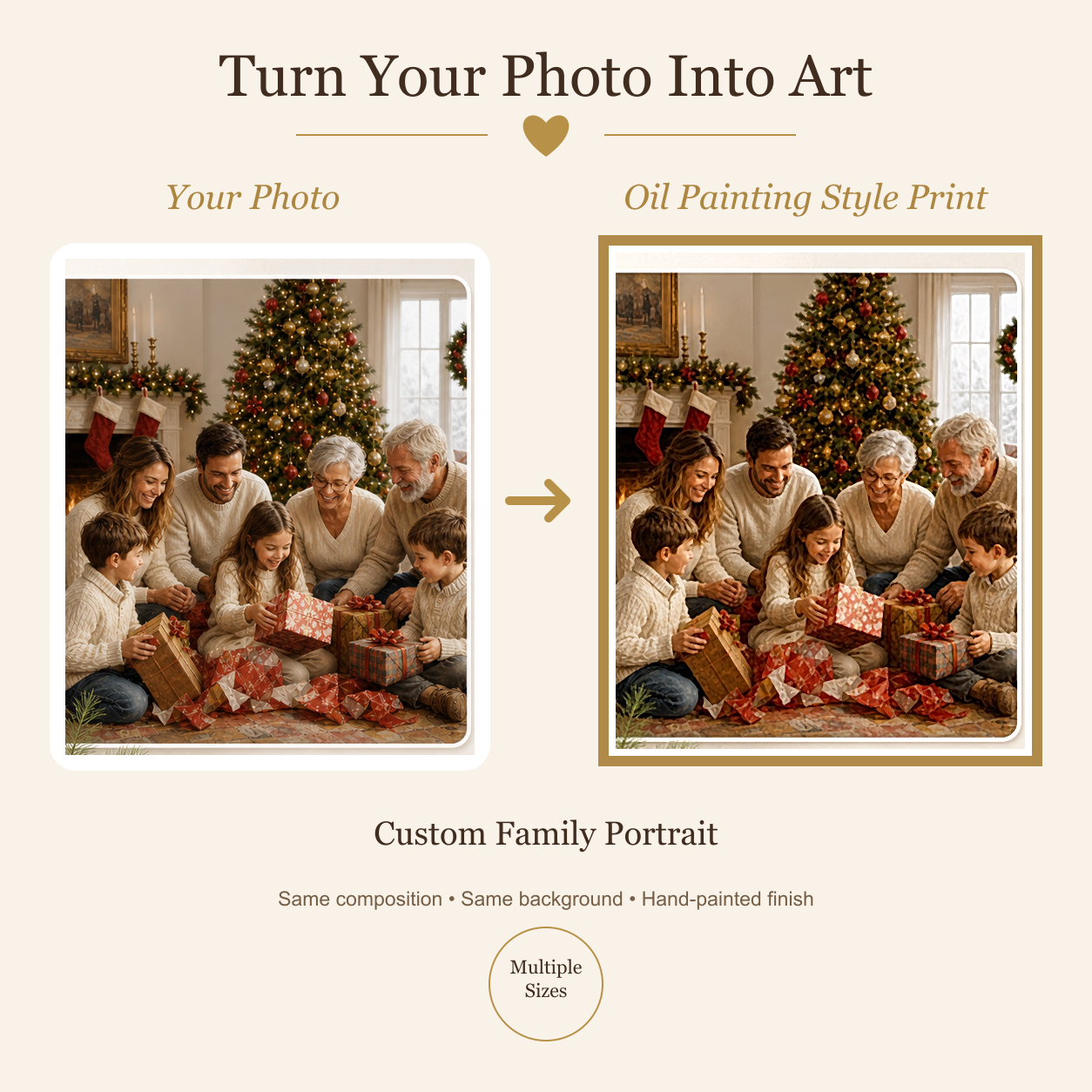 Photo-to-art preview — identical composition and background