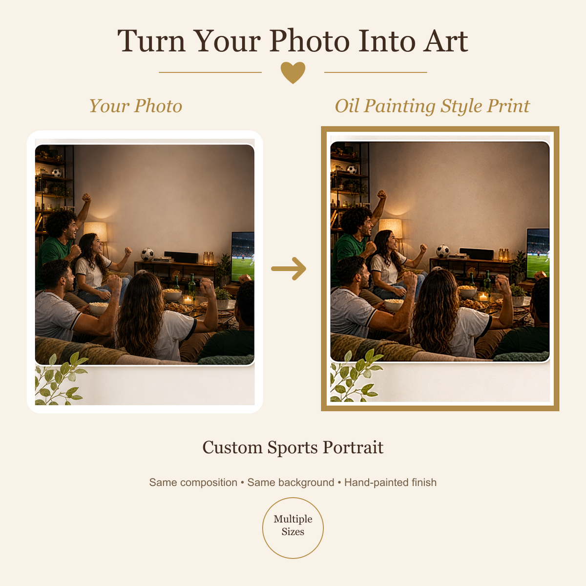 Photo-to-art preview — identical composition and background