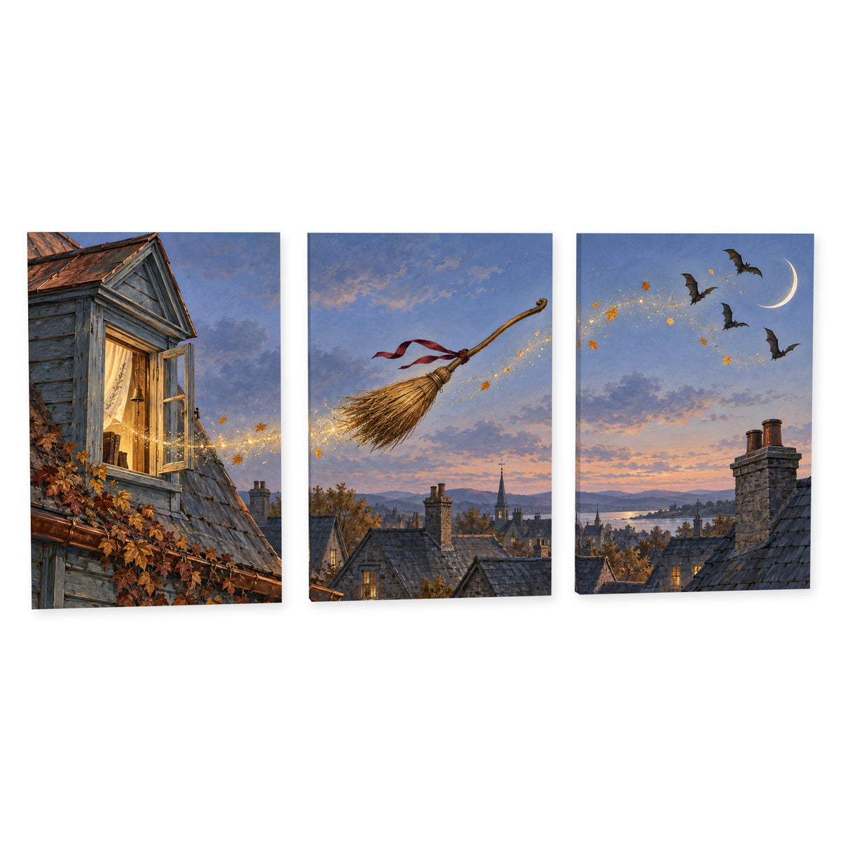 Midnight Sweeper — white-background gallery-wrapped three-panel canvas set — image 02