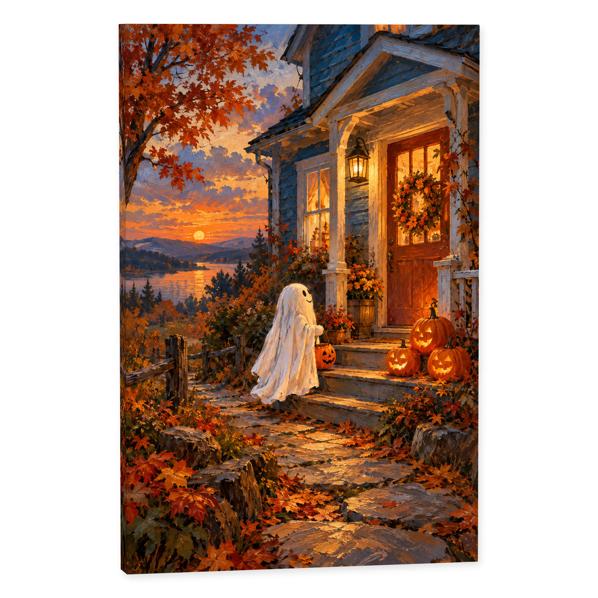Ghost at the Pumpkin Porch — white-background gallery-wrapped canvas — image 02