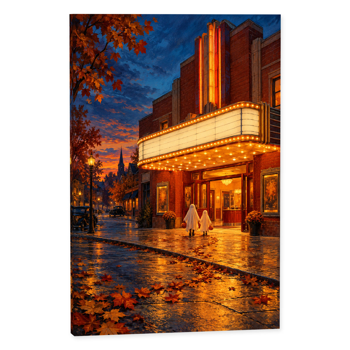 October Small-Town Cinema — white-background gallery-wrapped canvas — image 02