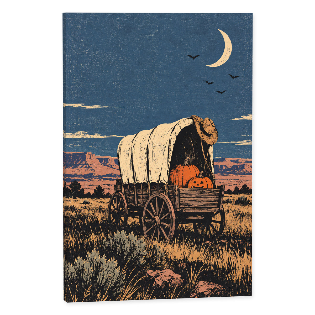 Moonlit Pumpkin Wagon — white-background gallery-wrapped canvas — image 02