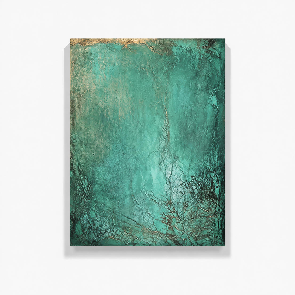 Emerald Wilds vertical abstract oil painting on a clean white background