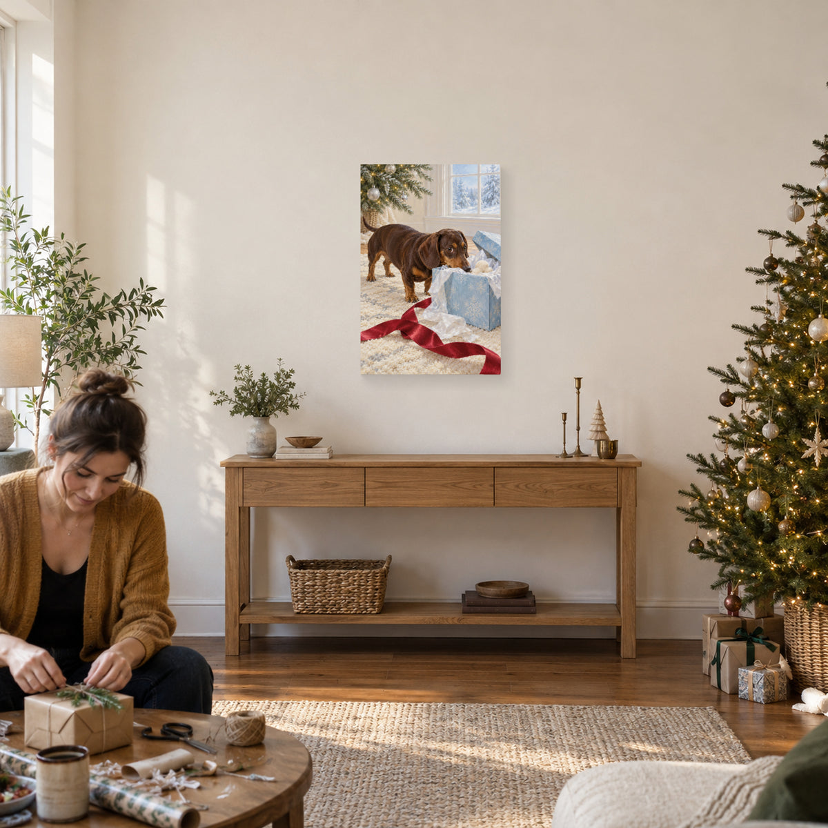 The Christmas Gift Inspector — Dachshund Christmas Canvas Wall Art