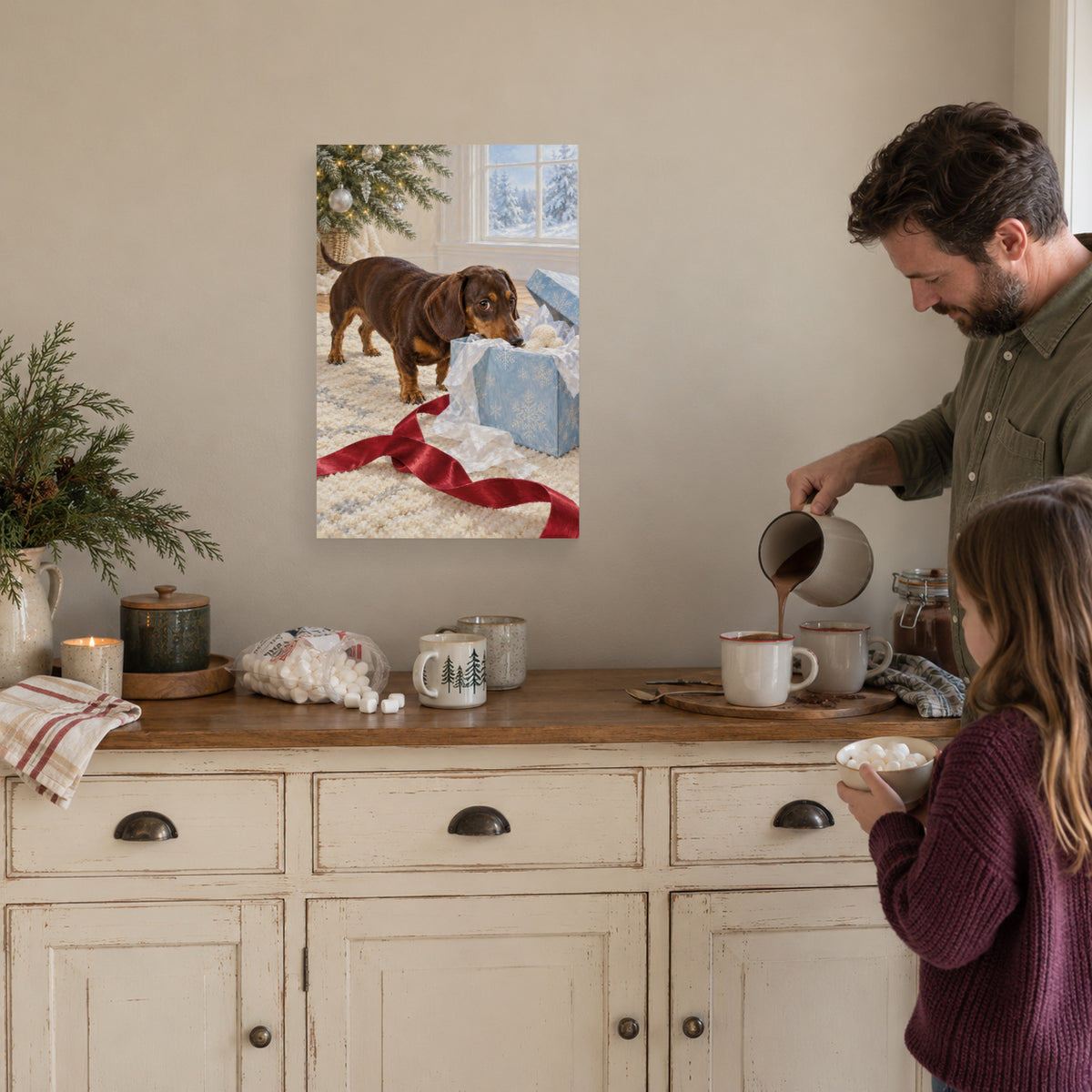 The Christmas Gift Inspector — Dachshund Christmas Canvas Wall Art