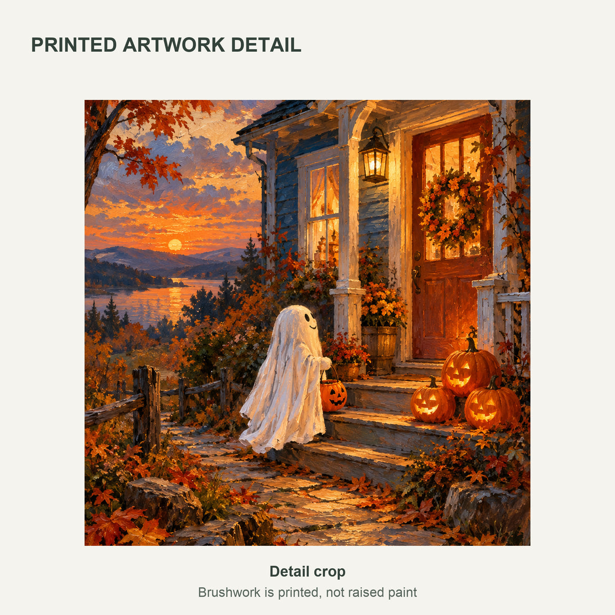 Ghost at the Pumpkin Porch — cropped printed artwork detail — image 06