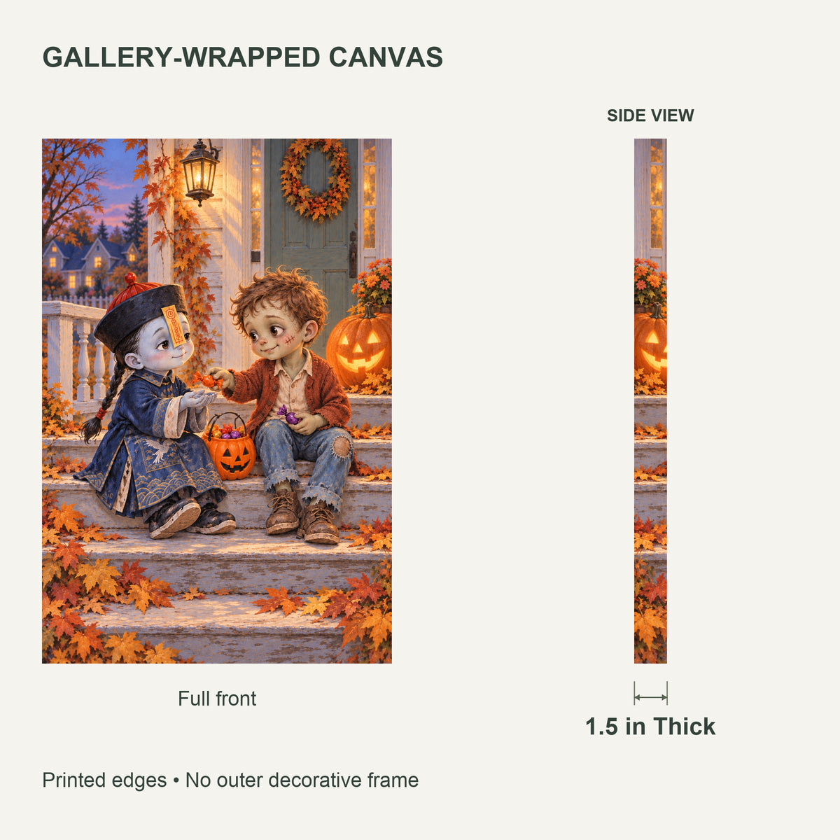 Sweet & Spooky Zombie Friends — front and side views of the gallery-wrapped canvas — image 07