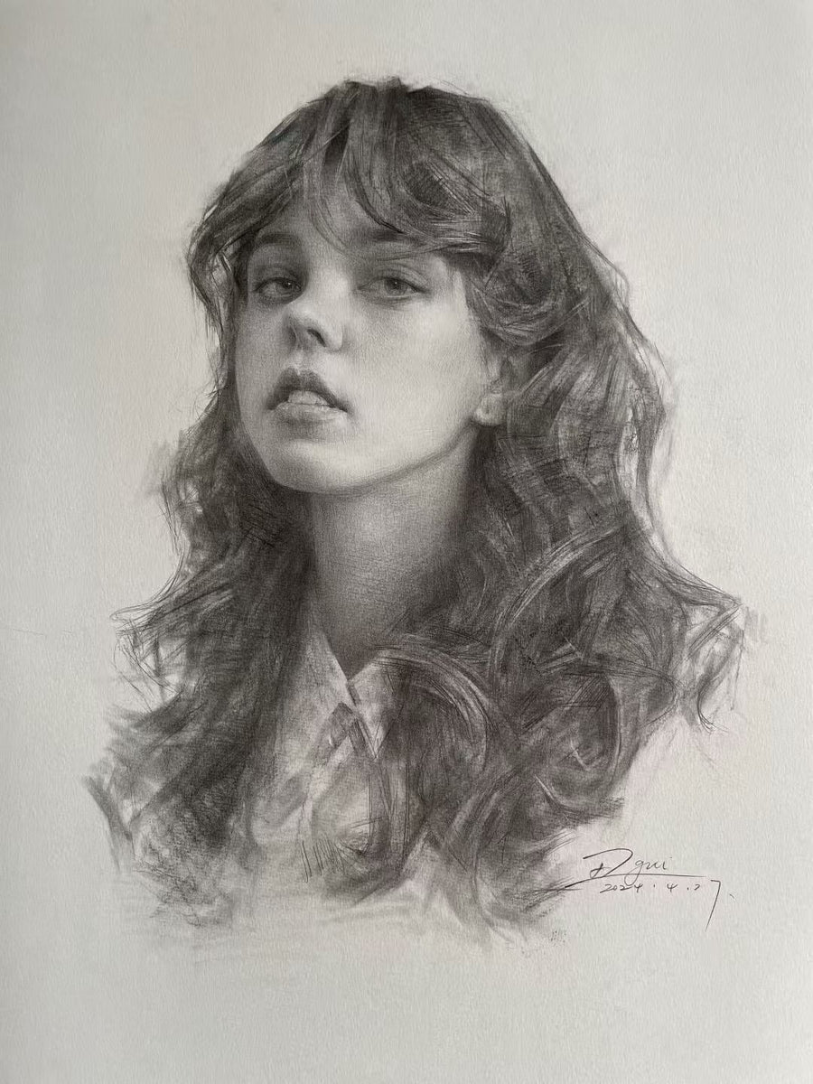 Portrait of a woman looking upward by Elliot Gray