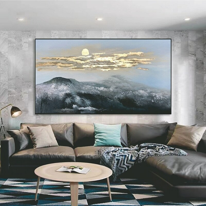 Misty Moon Mountains Painting