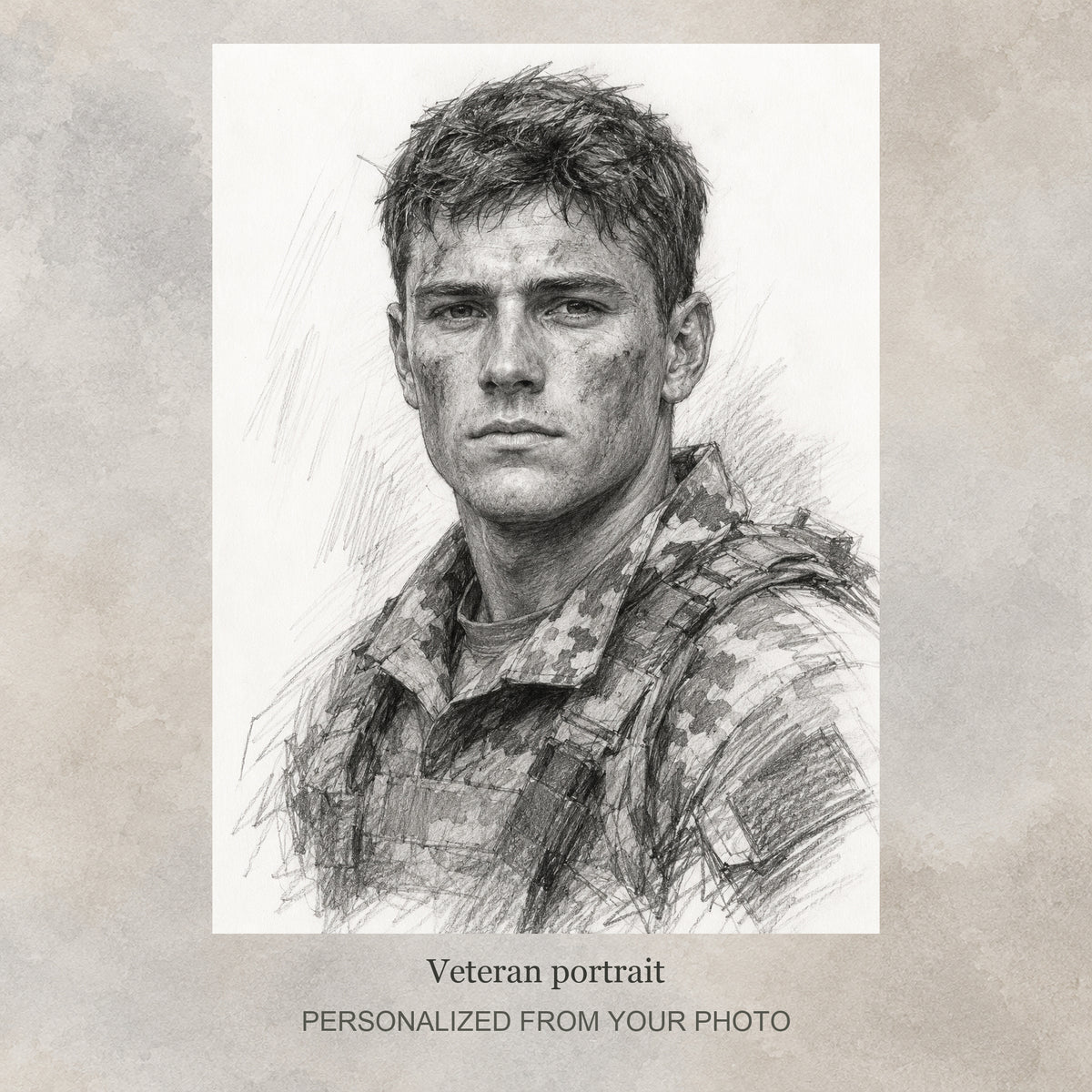 Custom Veteran Charcoal & Pencil Portrait | Hand-Drawn Military Tribute from Photo