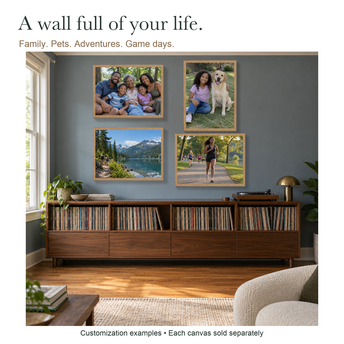 Your People, Your Story — Custom Photo Canvas with Light Wood Frame — Gallery wall of four independent custom photo examples; each canvas sold separately — Image 3