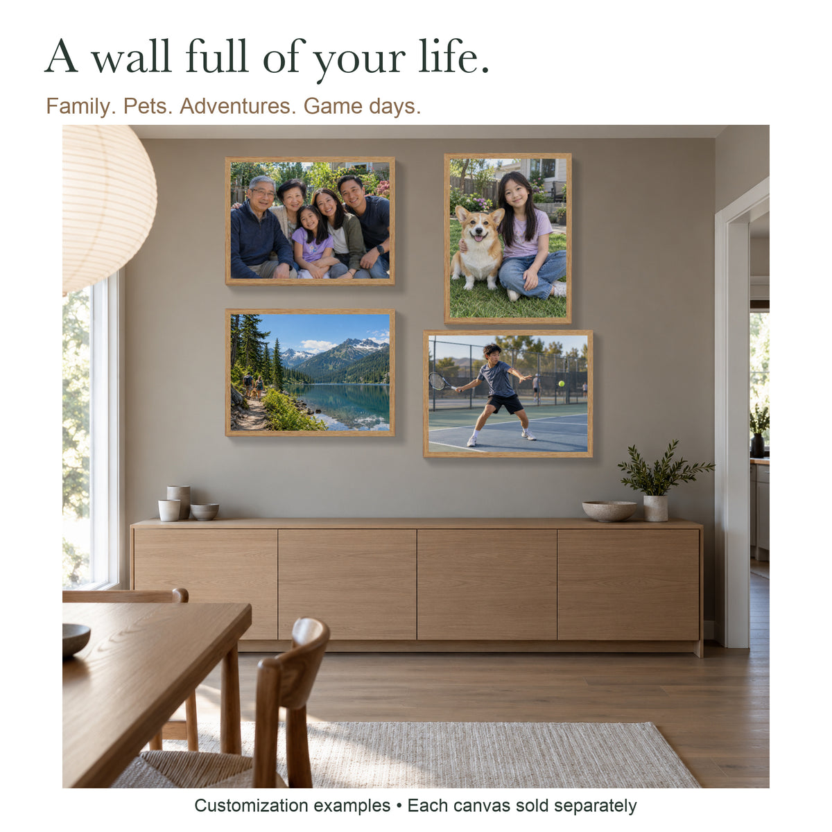 Everyday Moments, Beautifully Framed — Custom Photo Canvas with Light Wood Frame — Gallery wall of four independent custom photo examples; each canvas sold separately — Image 3