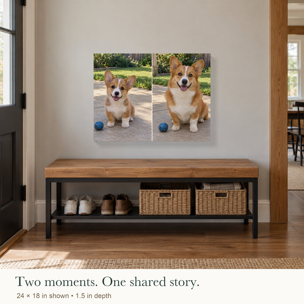 Then & Now Pet Memories — Personalized Pet Photo Canvas — Second lifestyle view with the same photo, product size and unframed structure — Image 3