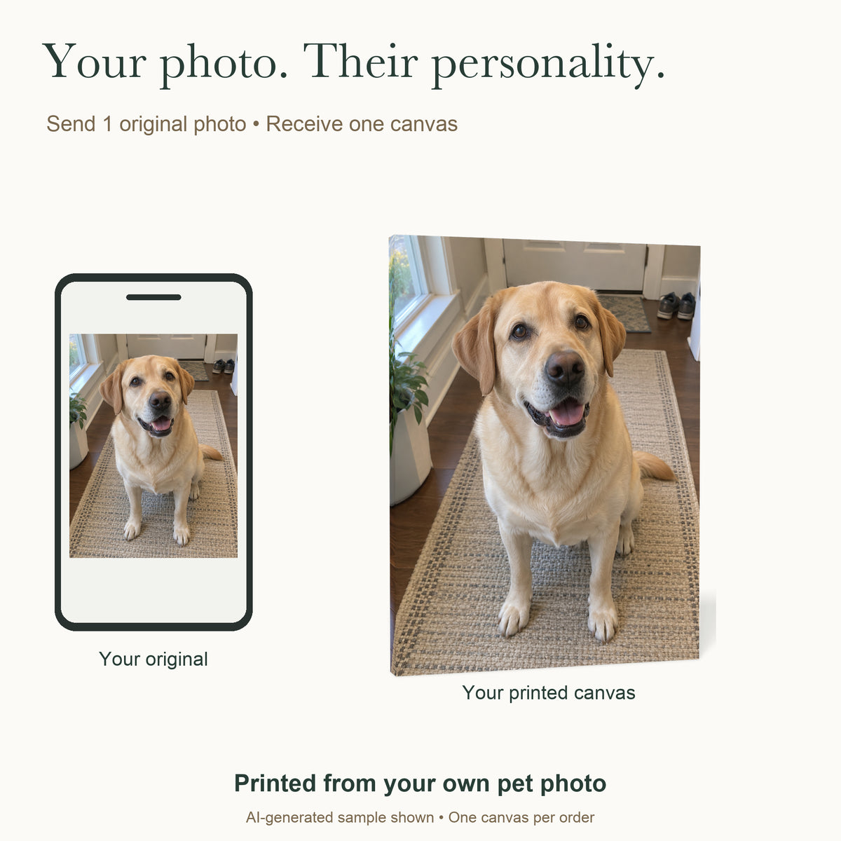 My Favorite Hello — Personalized Dog Photo Canvas — Send your original pet photograph to print on one gallery-wrapped canvas — Image 2