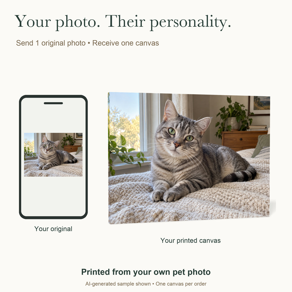 Your Favorite Little Roommate — Custom Cat Photo Canvas — Same original cat photo on phone and one printed canvas — Image 2