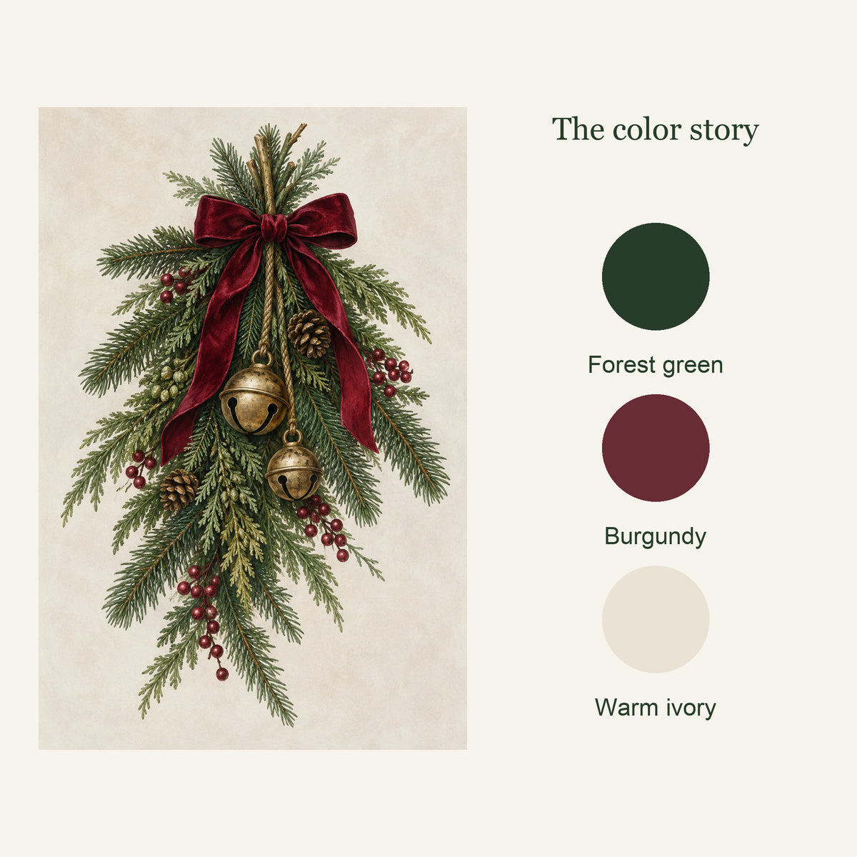 Evergreen Bells Christmas Canvas Wall Art — artwork color palette