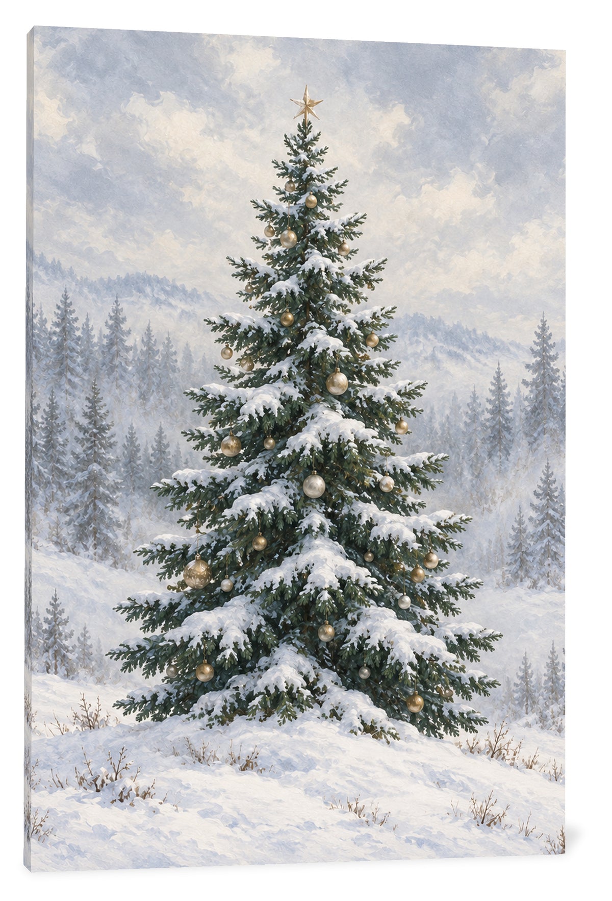 White background product view of Snowlight Fir Christmas Tree Canvas Wall Art