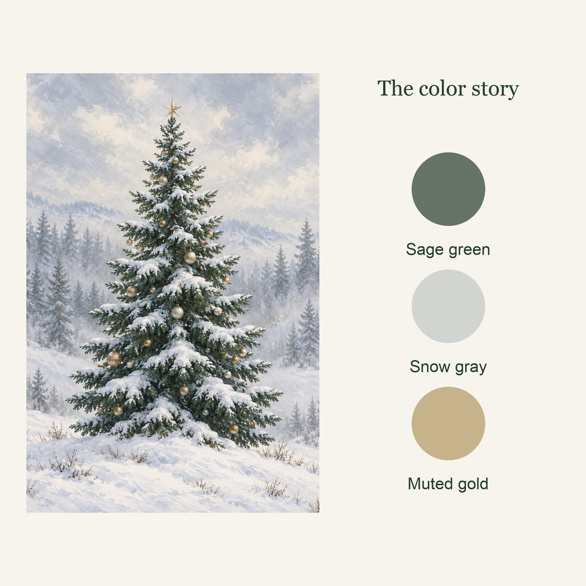 Color palette of Snowlight Fir Christmas Tree Canvas Wall Art