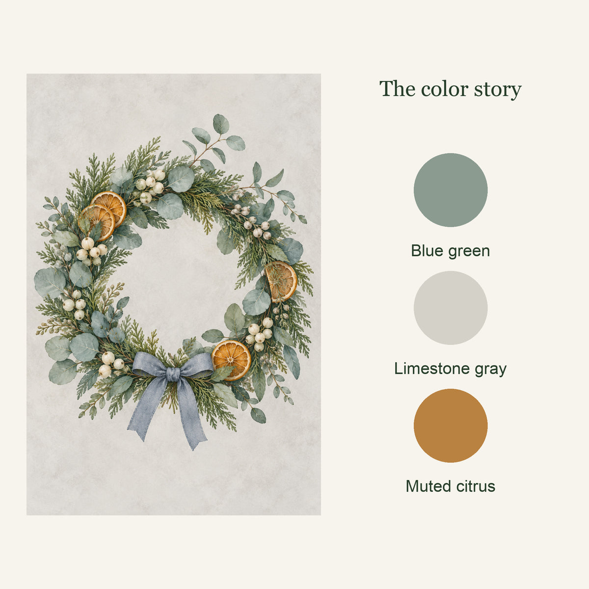 Frosted Welcome Winter Wreath Canvas Wall Art — artwork color palette